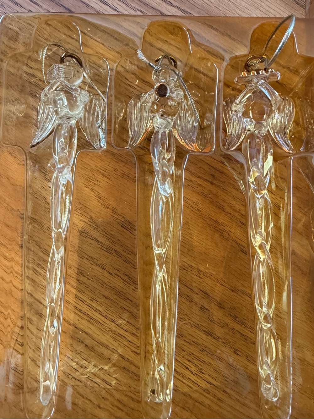 Pier 1  Christmas Angel Icicle Hand Blown Glass  Set Of 3 w Original Box